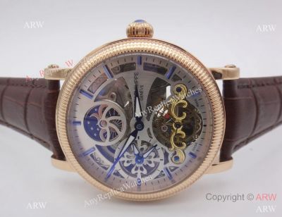 Dual Time Patek Philippe Skeleton Replica Watch- Rose Gold Patek Philippe Copy Watch